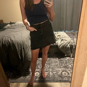 Free People Black Distressed Denim Mini Skirt